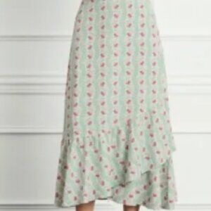 Hill House The Mirabel Skirt Wrap Midi Green Floral Trailing Vine NWOT XS